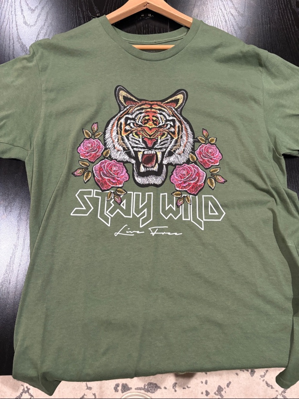 Fashion Nova Olive Green 'Stay Wild' Tiger Tee